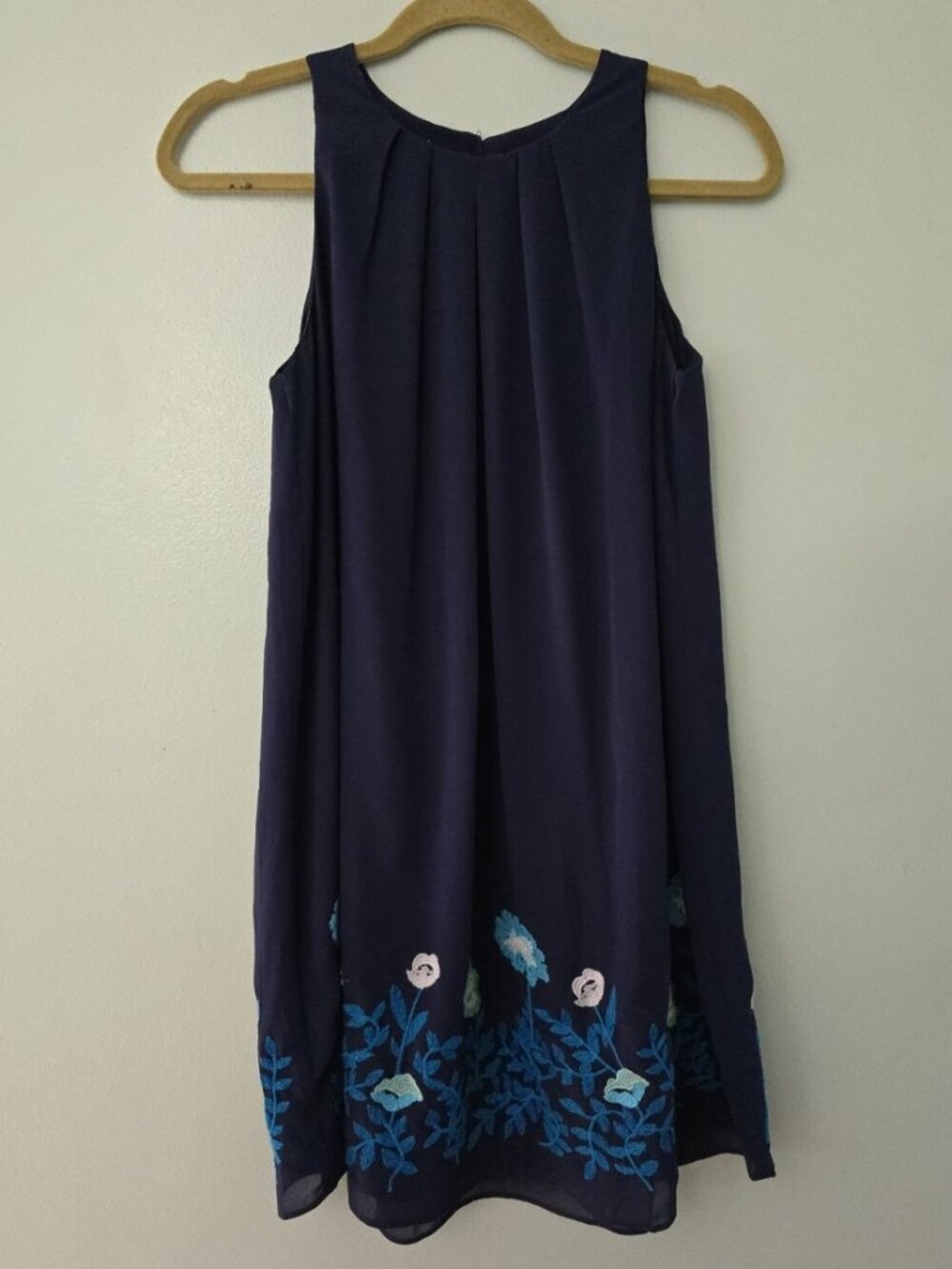 Loft Blue Embroidered Floral Hem Sleeveless Dress LP